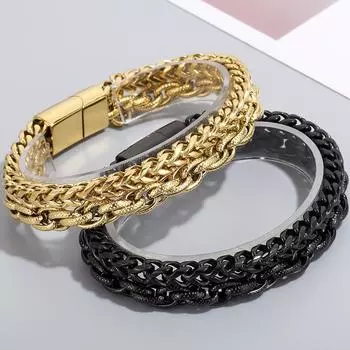 Двухслойная цепочка шириной 12 мм, мужской браслет, мужской браслет золотого цвета из нержавеющей стали, металлический браслет на руку, ювелирные изделия дружбы 22CM чёрный