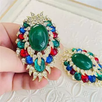 Двухслойная цветная имитация сокровища, глазурованная брошь в виде капли воды, средневековая тяжелая промышленность, реплика, барочная инкрустированная стразами булавка