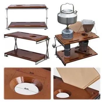 Двухслойная деревянная стойка для кемпинга на открытом воздухе, многофункциональная стойка для барбекю, легкие полки для барбекю для кемпинга и пешего туризма