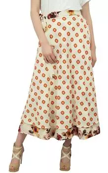 Двухслойная хлопковая двухслойная юбка с запахом Pphagun, лето с цветочным принтом One Size кремовый