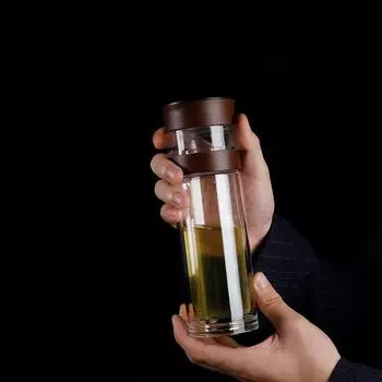 Двухслойная интеллектуальная чашка для измерения температуры с высоким содержанием бора и кремния для мужчин и женщин, чашка для чая, сепаратор для чая и изоляционное стекло для чая. 301-400ml белый