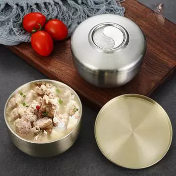 Двухслойная изолированная суповая миска с крышкой, креативные миски из нержавеющей стали для лапши рамен, фруктовые миски, корейская столовая посуда, кухонные принадлежности серебряный
