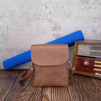 Двухслойная карманная мужская сумка из кожи Crazy Horse в Корейском стиле, повседневный рюкзак, трендовая поясная сумка, сумки через плечо 18cm*4cm*20cm темно-коричневого