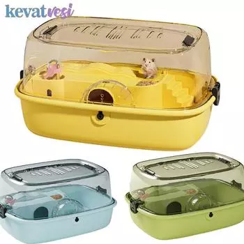 Двухслойная клетка для хомяков, прозрачный домик для маленьких животных, большая вместимость, домик для маленьких питомцев с беговыми колесами, акриловая вилла для хомяков синий