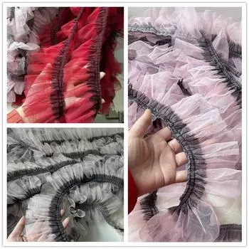 Двухслойная контрастная цветная плиссированная сетчатая кружевная ткань, сделай сам, одежда в стиле Лолиты, пышная юбка для торта, домашний текстиль, швейное украшение 1 yard розовый