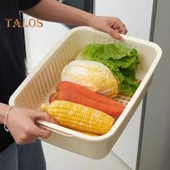 Двухслойная корзина для слива, миска для мытья овощей, пищевая, без бисфенола А, многофункциональная корзина для слива фруктов, органайзер серый