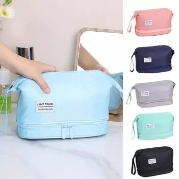 Двухслойная косметичка большой вместимости, разделение сухой и влажной воды, корейская косметичка для хранения, портативная косметичка 1pc