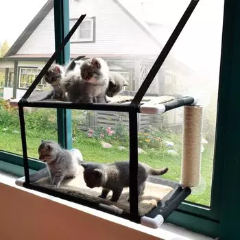 Двухслойная кровать для кошек на окне, гамак для кошек, флисовое одеяло без окон, очень большая прочная кровать для кошек, сиденье для отдыха кошек, экономия места для 60x31cm