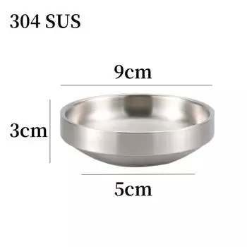 Двухслойная круглая тарелка для кимчи, нержавеющая сталь 304, серебристый цвет, миска для риса, миска для холодной лапши, изоляция, защита от ожогов