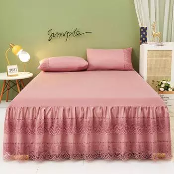 Двухслойная кружевная юбка-кровать. Чехол на кровать. Юбка-кровать. Простыня. Нескользящий наматрасник. Домашнее покрывало. Защита для матраса. Декор спальни. 1pc Skirt 150x200cm