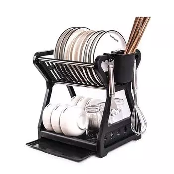 Двухслойная кухонная миска, стеллаж для хранения с клеткой для палочек для еды, лоток-органайзер для бытовой посуды синий