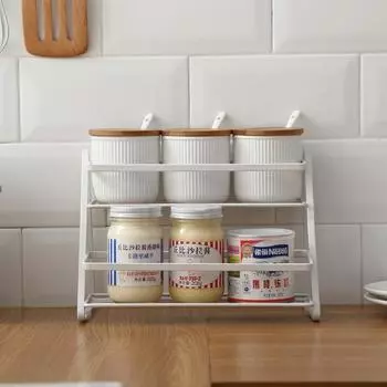 Двухслойная кухонная полка для хранения специй, перца, соли, паприки, бутылок, банок, железная полка для ванной комнаты, душевая кабина белый
