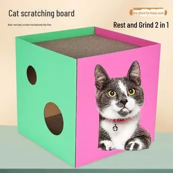 Двухслойная лежанка для кошек с когтеточкой и игрушкой