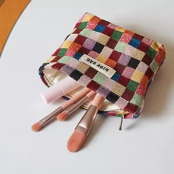 Двухслойная маленькая цветная клетчатая женская косметичка, портативный кошелек, чехол для ключей, косметичка, сумка для хранения помады, сумка-вкладыш для поездок на работу