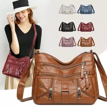 Двухслойная маленькая квадратная сумка из мягкой кожи, большая вместительная сумка через плечо на одно плечо фиолетовый