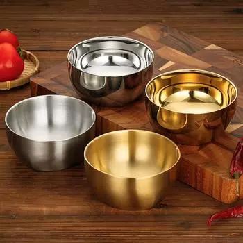Двухслойная матовая глянцевая миска из нержавеющей стали, корейская серебряная золотая посуда, миски для лапши Рамен с фруктами, кухонная утварь
