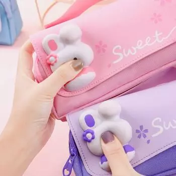 Двухслойная Милая Сумка для ручек с кроликом, большая вместимость, большая коробка для карандашей для школы и офиса синий