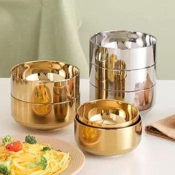 Двухслойная миска из нержавеющей стали для детей, антиожоговая миска для риса и фруктов, корейская столовая посуда, кухонные принадлежности