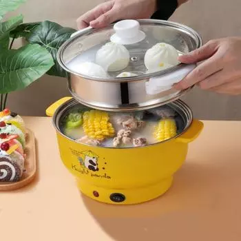 Двухслойная многофункциональная электрическая плита с антипригарным покрытием, электрическая кастрюля для приготовления супа, студенческая pink-single layer