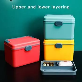 Двухслойная мультисетка с замком, медицинский органайзер большой емкости с закругленными краями для домашнего общежития синий