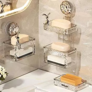 Двухслойная настенная мыльница с дренажем, держатель для мыла на присоске, органайзер для ванной комнаты для дома, элегантный и прочный