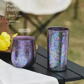 Двухслойная пивная кружка из чистого титана с изоляцией — стильная, удобная кружка для напитков с большим горлом 320ml