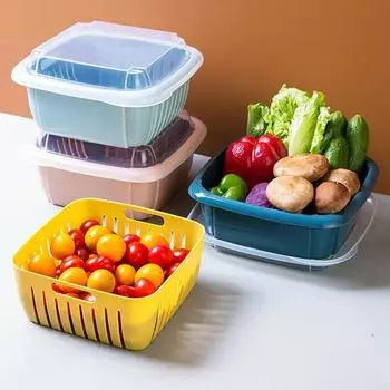 Двухслойная пластиковая сливная корзина с крышкой удобна в использовании, герметичная корзина для мытья овощей, корзина для хранения розовый