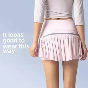 Двухслойная плиссированная юбка для йоги с защитой от воздействия окружающей среды — быстросохнущая и дышащая для фитнеса M
