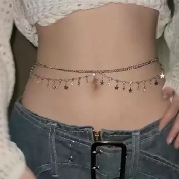 Двухслойная поясная цепочка со стразами в виде бабочки и звезды - Модный аксессуар для инфлюенсеров