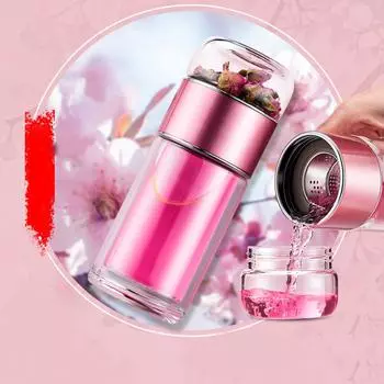 Двухслойная портативная кружка для воды, простая офисная для женщин, офисная деловая, парная кружка для заваривания чая с лимоном и розой 360-450ml