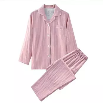Двухслойная пряжа домашняя одежда хорошего качества хлопок пары полосатый пижамный комплект для мужчин и женщин одежда для сна костюм M