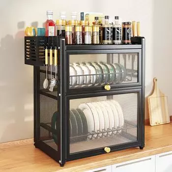 Двухслойная пылезащитная кухонная сушилка для посуды, стойка для посудомоечной машины, органайзер для посуды с корзиной для палочек для еды, корзина для столовых приборов