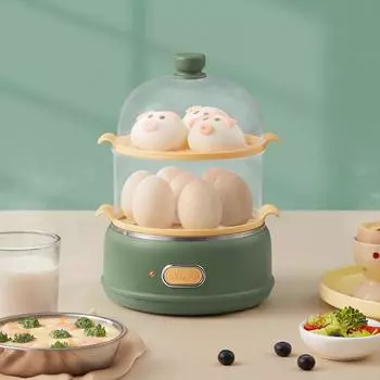 Двухслойная яйцеварка Бытовая электрическая яйцеварка Пароварка Пашотница Многофункциональная яйцеварка с подогревом кукурузного молока Машина для завтрака 220 В EU зелёный