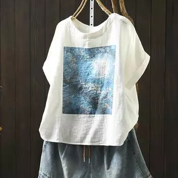 Двухслойная рубашка из хлопковой пряжи с винтажным цветочным принтом, круглый воротник, женская блузка из хлопковой пряжи с коротким рукавом, большие японские корейские рубашки One Size