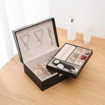Двухслойная шкатулка для драгоценностей с предохранительным замком из микроволокна, кожаный регулируемый отсек, футляр для ювелирных изделий для колец