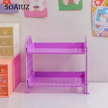 Двухслойная складная полка для хранения косметических украшений, простая домашняя настольная полка для ванной комнаты фиолетовый