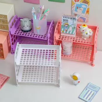 Двухслойная складная полка для хранения косметических украшений, простая домашняя настольная полка для ванной комнаты белый