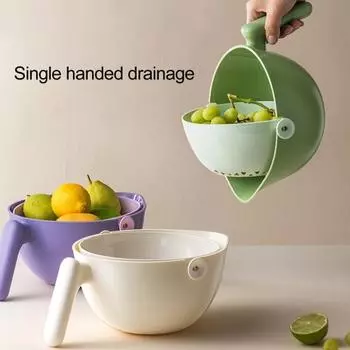 Двухслойная сливная корзина со съемной ручкой, сушилка для фруктов и овощей из пищевого полипропилена, сушильная корзина для стирки зелёный