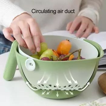 Двухслойная сливная корзина со съемной ручкой, пищевой полипропилен, сушилка для фруктов и овощей, сушильная машина, корзина для стирки, контейнер для раковины, кухонные принадлежности зелёный
