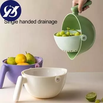 Двухслойная сливная корзина со съемной ручкой, пищевой полипропилен, сушилка для фруктов и овощей, сушильная машина, корзина для стирки, контейнер для раковины, кухонные принадлежности зелёный
