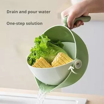 Двухслойная сливная корзина Вращающаяся корзина для стирки с ручкой Съемный сетчатый фильтр, не содержащий BPA, можно мыть в посудомоечной машине фиолетовый