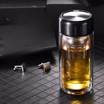 Двухслойная стеклянная чашка для чая для мужчин и женщин, портативная чашка для разделения чая с крышкой, чашка для воды 201-300ml