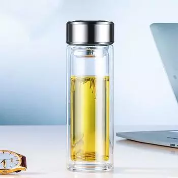 Двухслойная стеклянная чашка, термостойкие стаканы для воды с фильтром для слива чая, герметичные стаканы большой емкости, посуда для питья 350-420ml