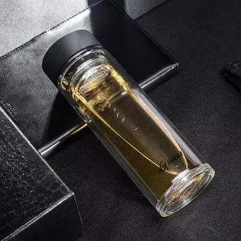 Двухслойная стеклянная чашка, термостойкие стаканы для воды с фильтром для слива чая, герметичные стаканы большой емкости, посуда для питья 350-420ml