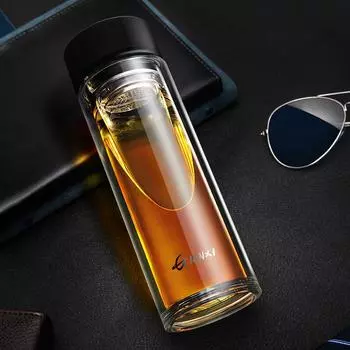 Двухслойная стеклянная кружка, термостойкая, с фильтром для слива чая, офисные стаканы большой емкости, посуда для напитков 420-1000ml