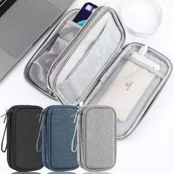 Двухслойная сумка для хранения цифровых данных, сумка для цифровых устройств, зарядное устройство Power Bank, адаптер кабеля для передачи данных, наушники и т. д. One Size темно-синий