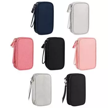 Двухслойная сумка для хранения кабеля передачи данных с несколькими отделениями для кабеля, зарядного устройства Small темно-синий