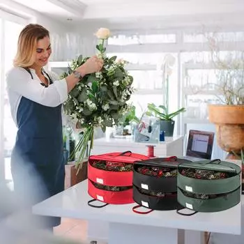 Двухслойная сумка для хранения рождественского венка сумка для хранения 24 дюймов с отделениями зелёный