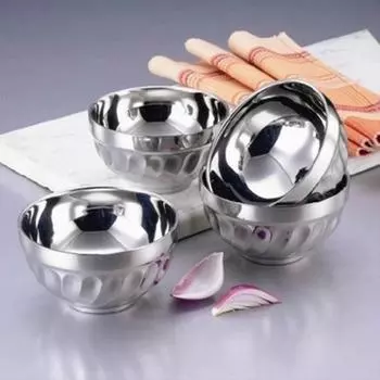 Двухслойная суповая миска, устойчивая к падениям, столовая миска, столовая посуда, миска из нержавеющей стали для детей 12.5cm