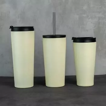 Двухслойная термокружка из нержавеющей стали большой емкости для домашнего офиса, кофейные чашки с трубочкой и крышкой, герметичные переносные бутылки для воды 16oz
